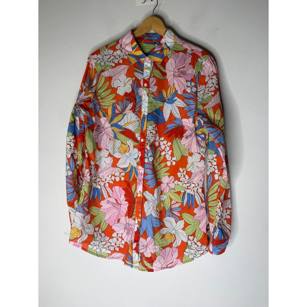 J. McLaughlin Women Orange Floral Cotton Button Down Shirt Long Sleeve Tropical